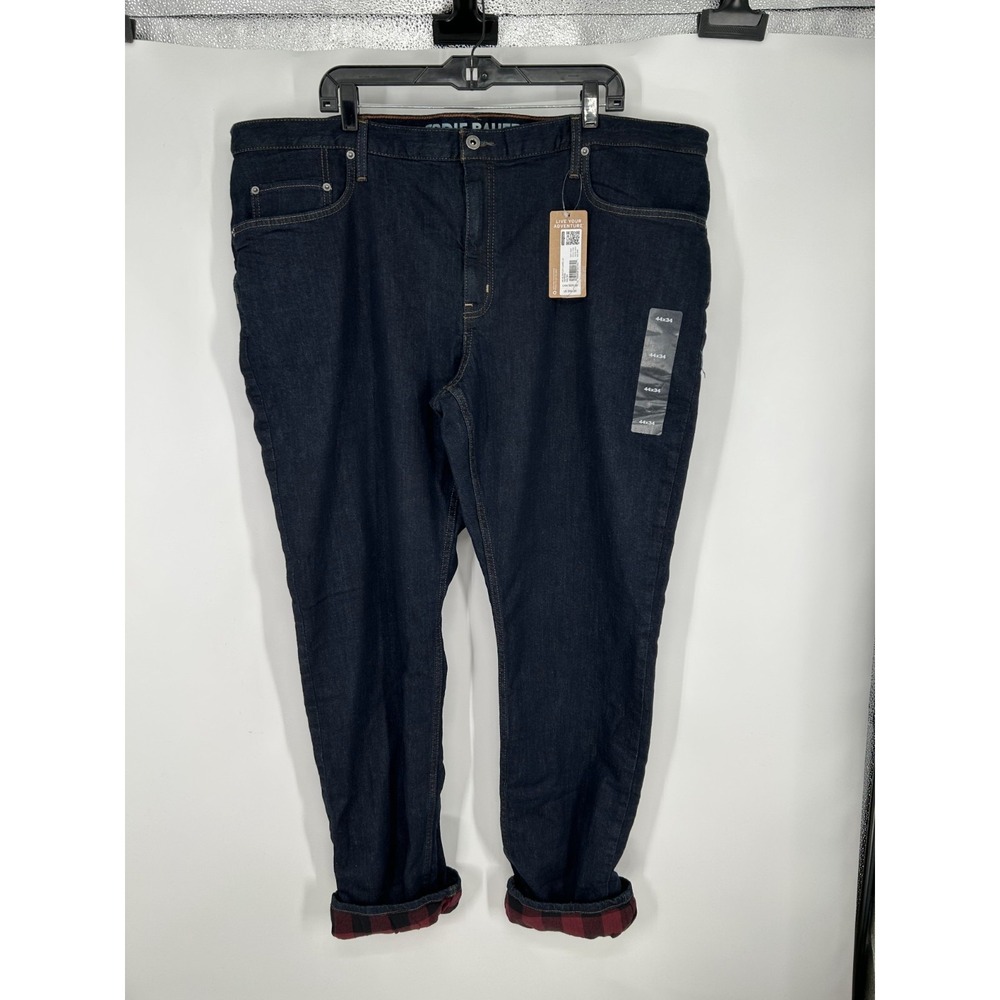 Eddie Bauer H2Low Flex Jeans Mens 44x34 Dark Wash Flannel‎ Lined Straight Leg